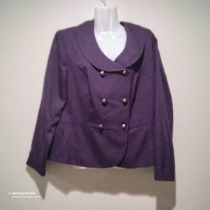 Dana Kay Eggplant Double Breasted V-Neck Wide Round Peplum Collar Jacket NWT 14